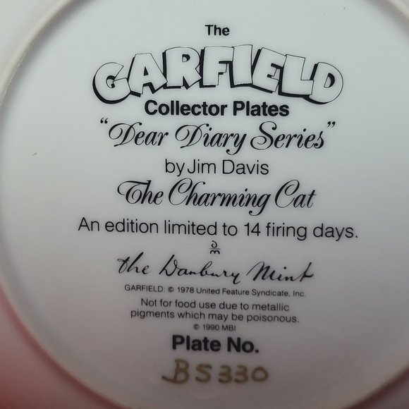 Garfield The Charming Cat Plate 1978 Dear Diary Series - Picture 4 of 12